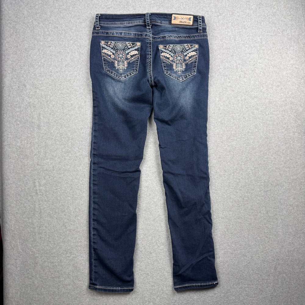 Grace in LA Dark Wash Straight Leg Jeans with Embellished Back Pockets